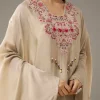 Beige Thread Embroidered Top and Dhoti Skirt Set