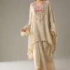 Beige Thread Embroidered Top and Dhoti Skirt Set
