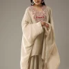 Beige Thread Embroidered Top and Dhoti Skirt Set