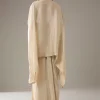 Beige Thread Embroidered Top and Dhoti Skirt Set