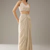 Beige Thread Embroidered Top and Dhoti Skirt Set