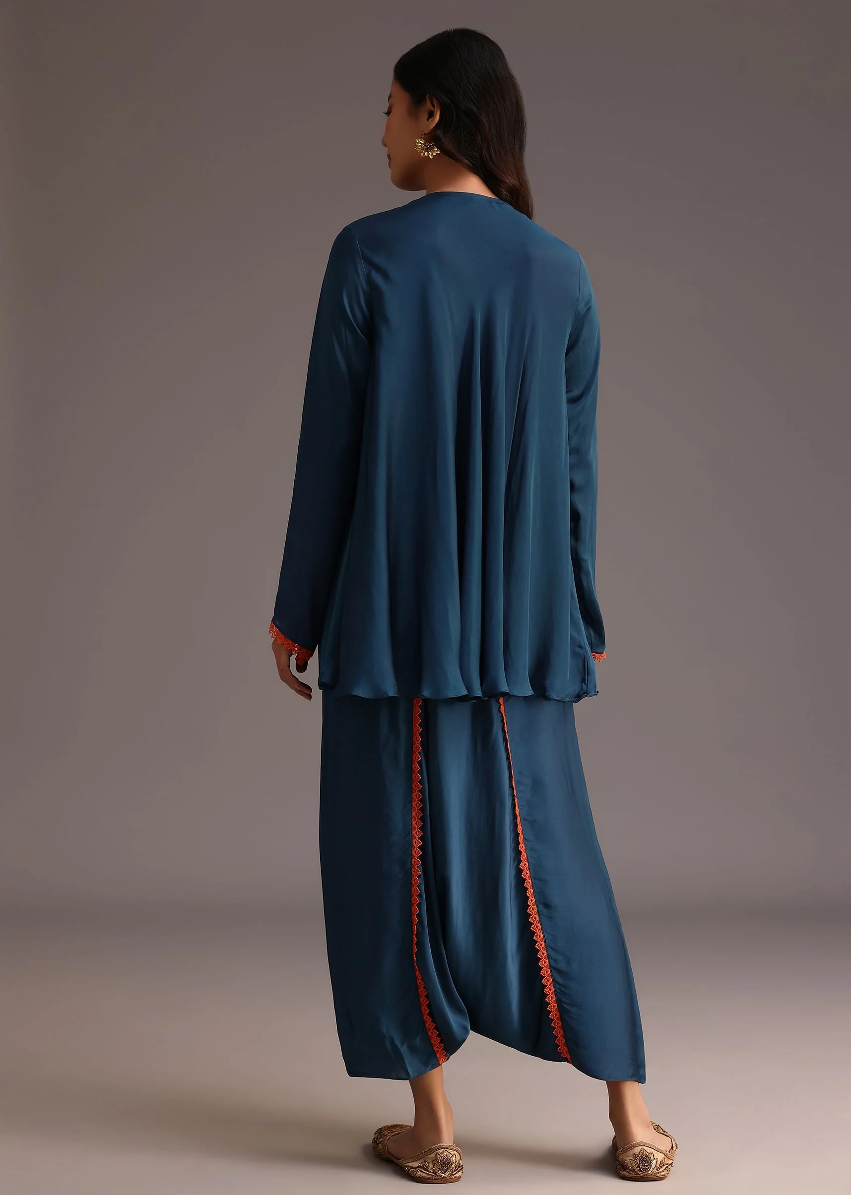Teal Resham Work Kurti And Bohemian Dhoti