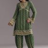 Green Printed Crepe Dhoti Set With Keyhole Neck