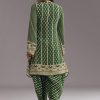 Green Printed Crepe Dhoti Set With Keyhole Neck