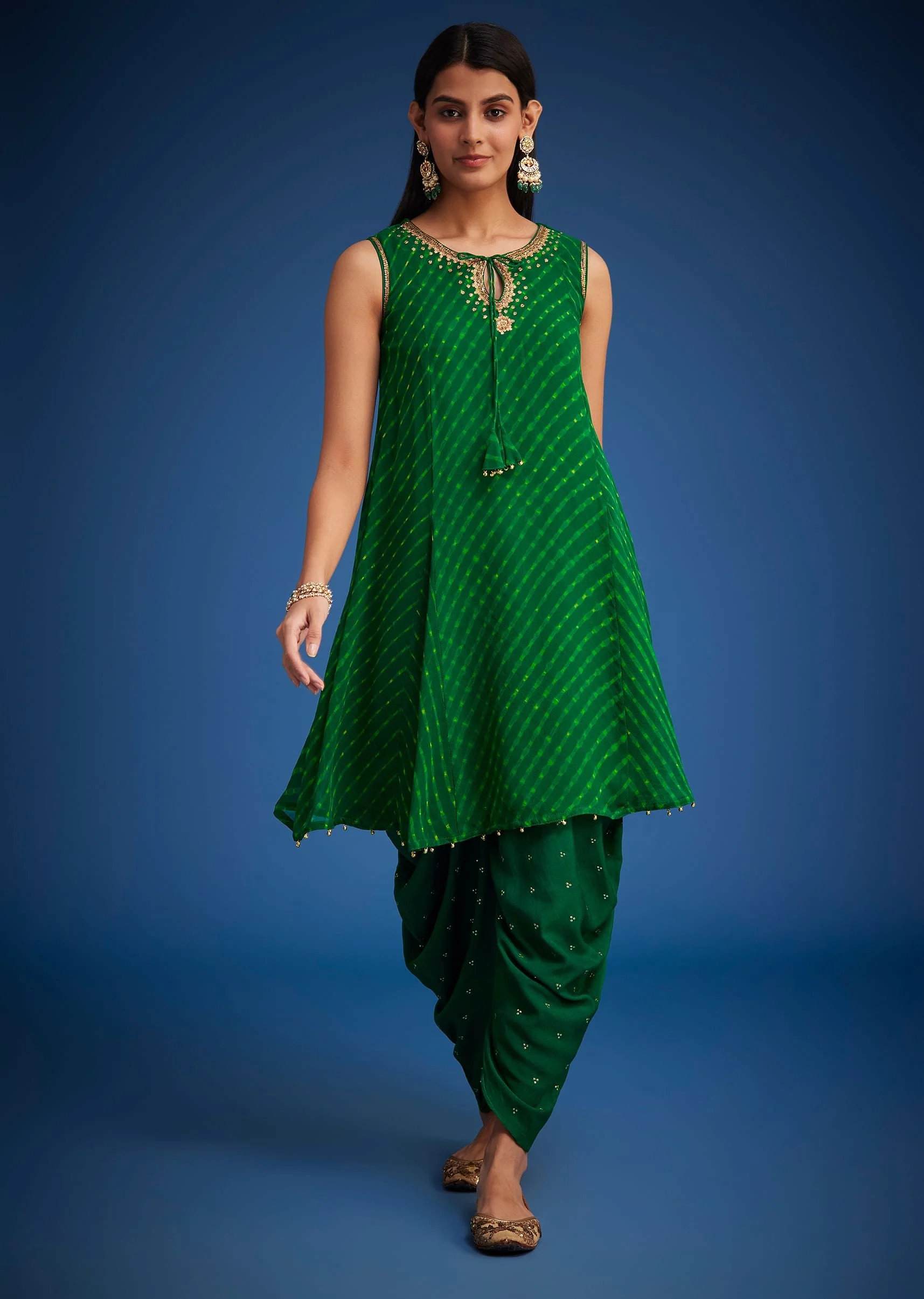 9643-green-georgette-leheriya-embroidered-dhoti-set-1.webp Green Georgette Leheriya Embroidered Dhoti Set