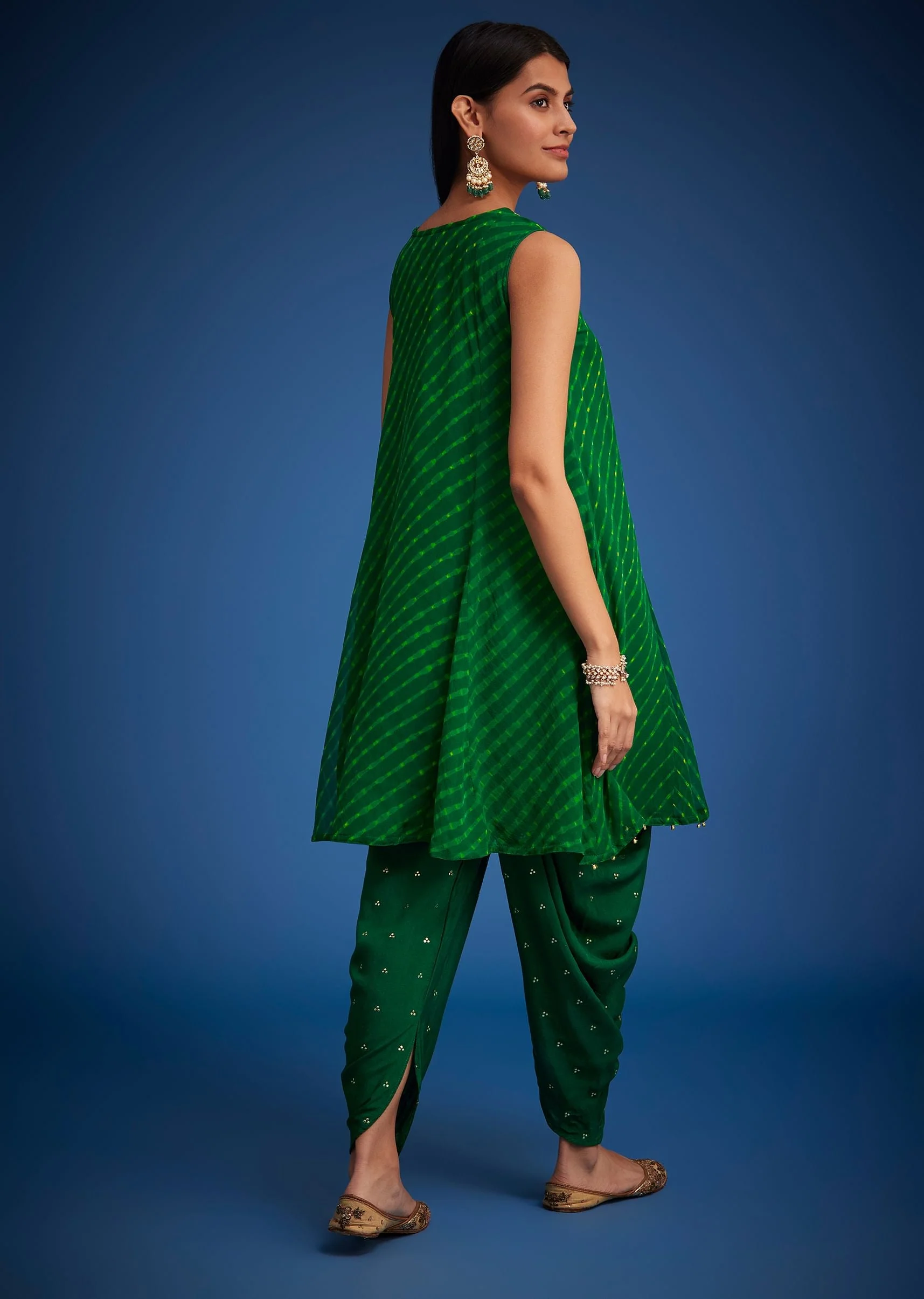 Green Georgette Leheriya Embroidered Dhoti Set