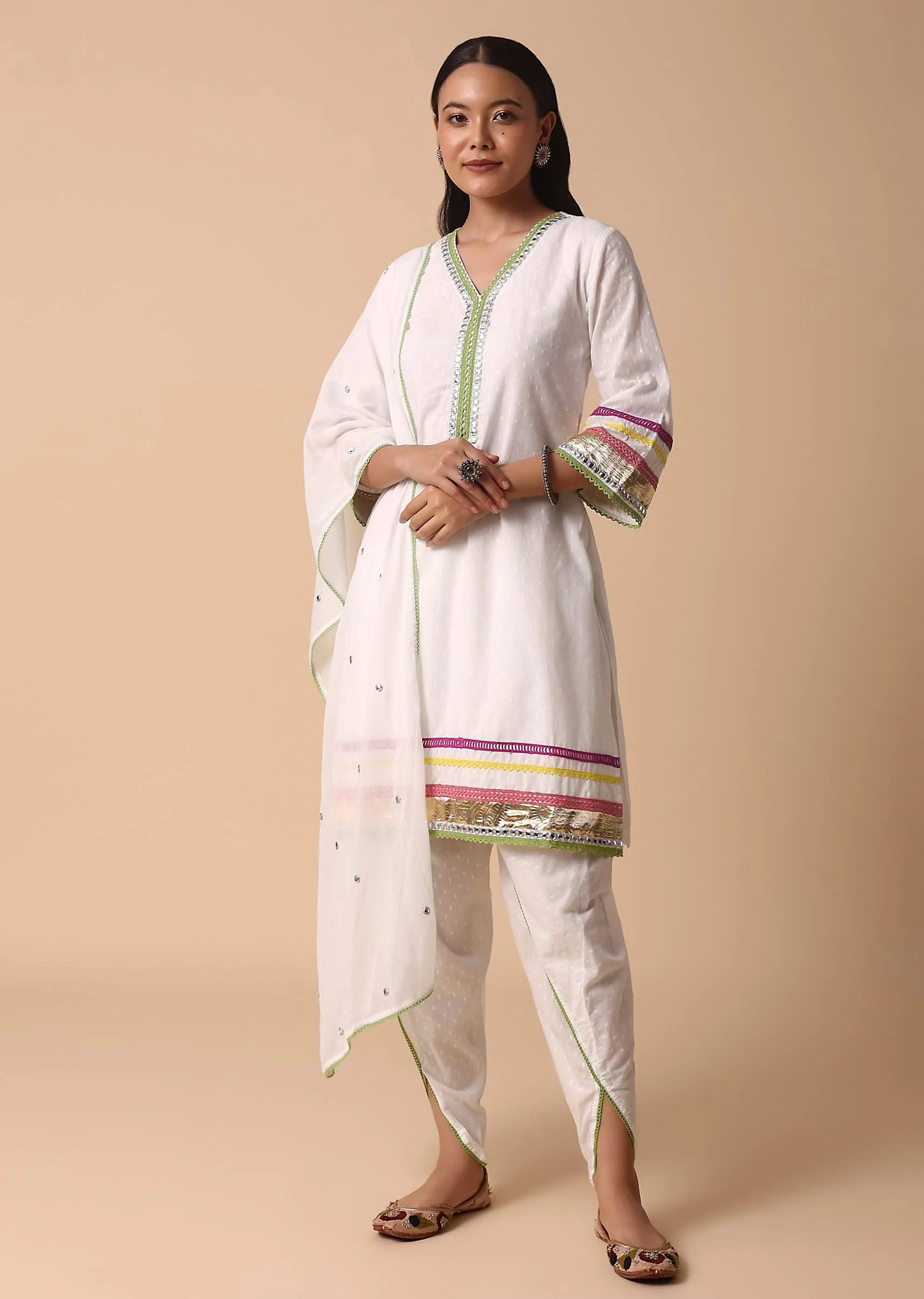 White Cotton Kurta Dhoti Set