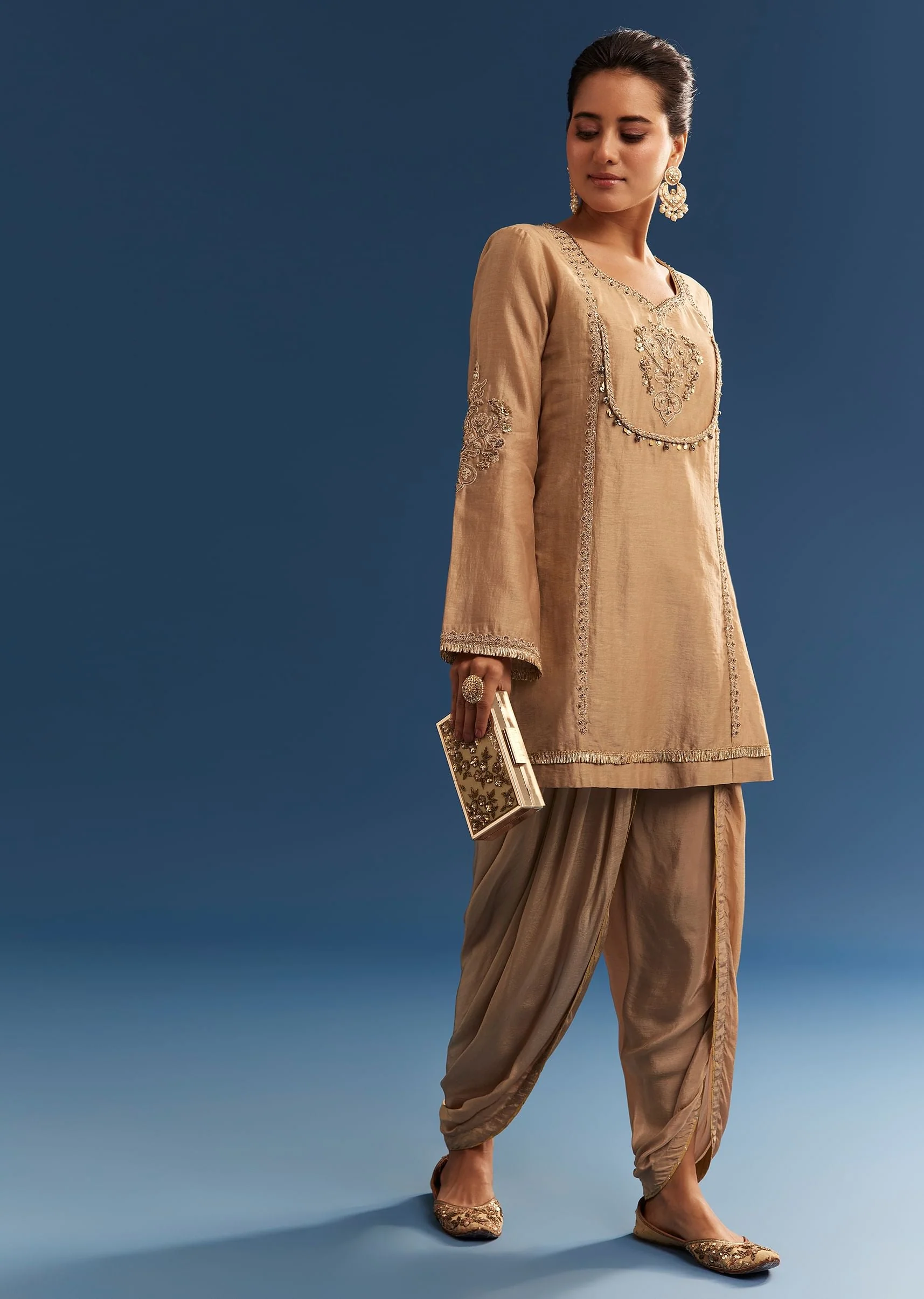 9707-brown-chanderi-embroidered-kurta-set-with-crepe-dhoti-and-gotta-detailing-1.webp Brown Chanderi Embroidered Kurta Set With Crepe Dhoti And Gotta Detailing
