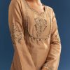 Brown Chanderi Embroidered Kurta Set With Crepe Dhoti And Gotta Detailing