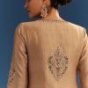 Brown Chanderi Embroidered Kurta Set With Crepe Dhoti And Gotta Detailing