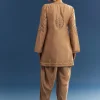 Brown Chanderi Embroidered Kurta Set With Crepe Dhoti And Gotta Detailing