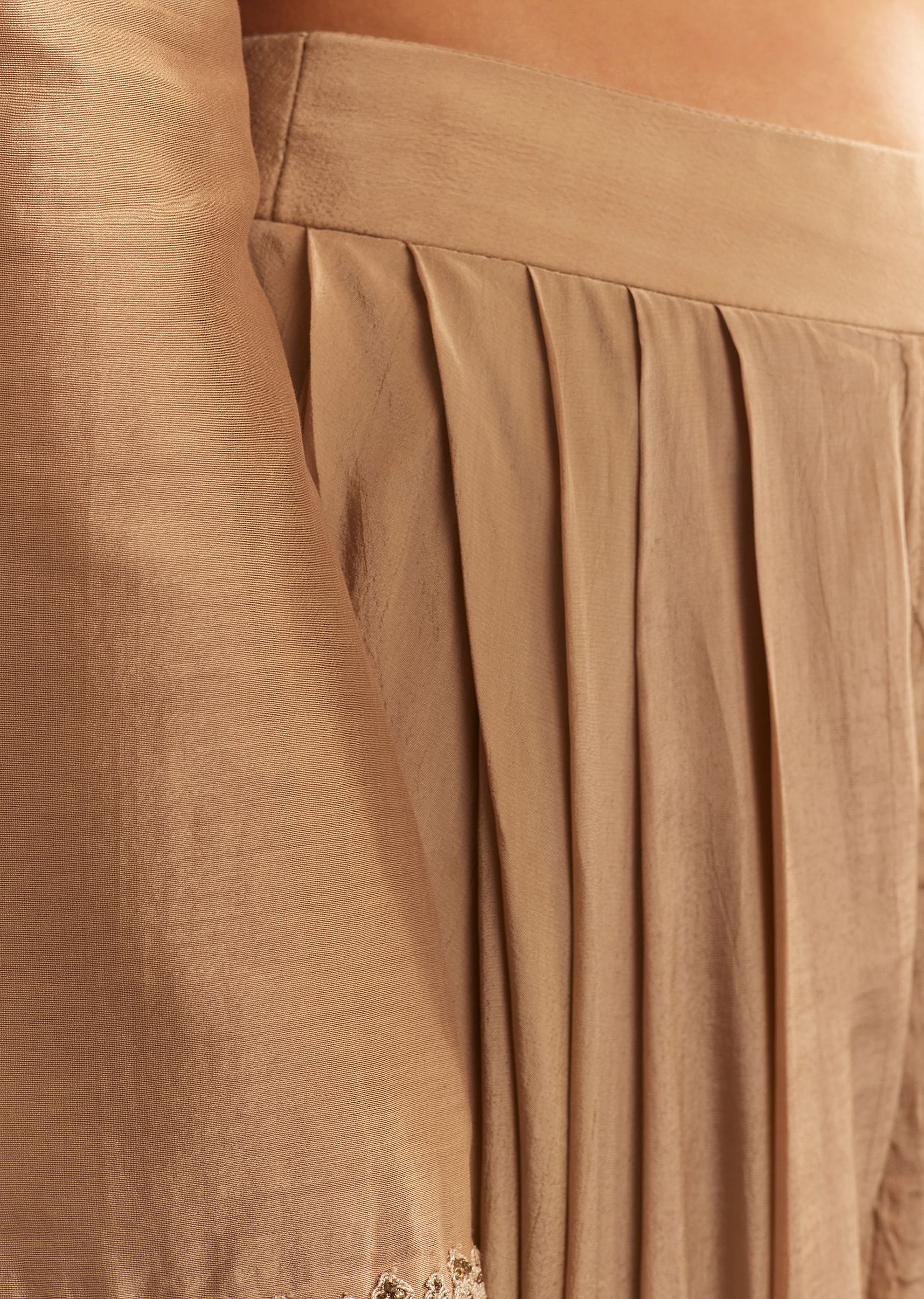 Brown Chanderi Embroidered Kurta Set With Crepe Dhoti And Gotta Detailing