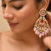 Multi Baby Pink Earrings With Pachi Kundan