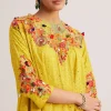 Yellow Silk Kurta Dhoti Set With Resham Embroidery And Tassel Details