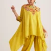 Yellow Silk Kurta Dhoti Set With Resham Embroidery And Tassel Details