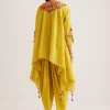 Yellow Silk Kurta Dhoti Set With Resham Embroidery And Tassel Details