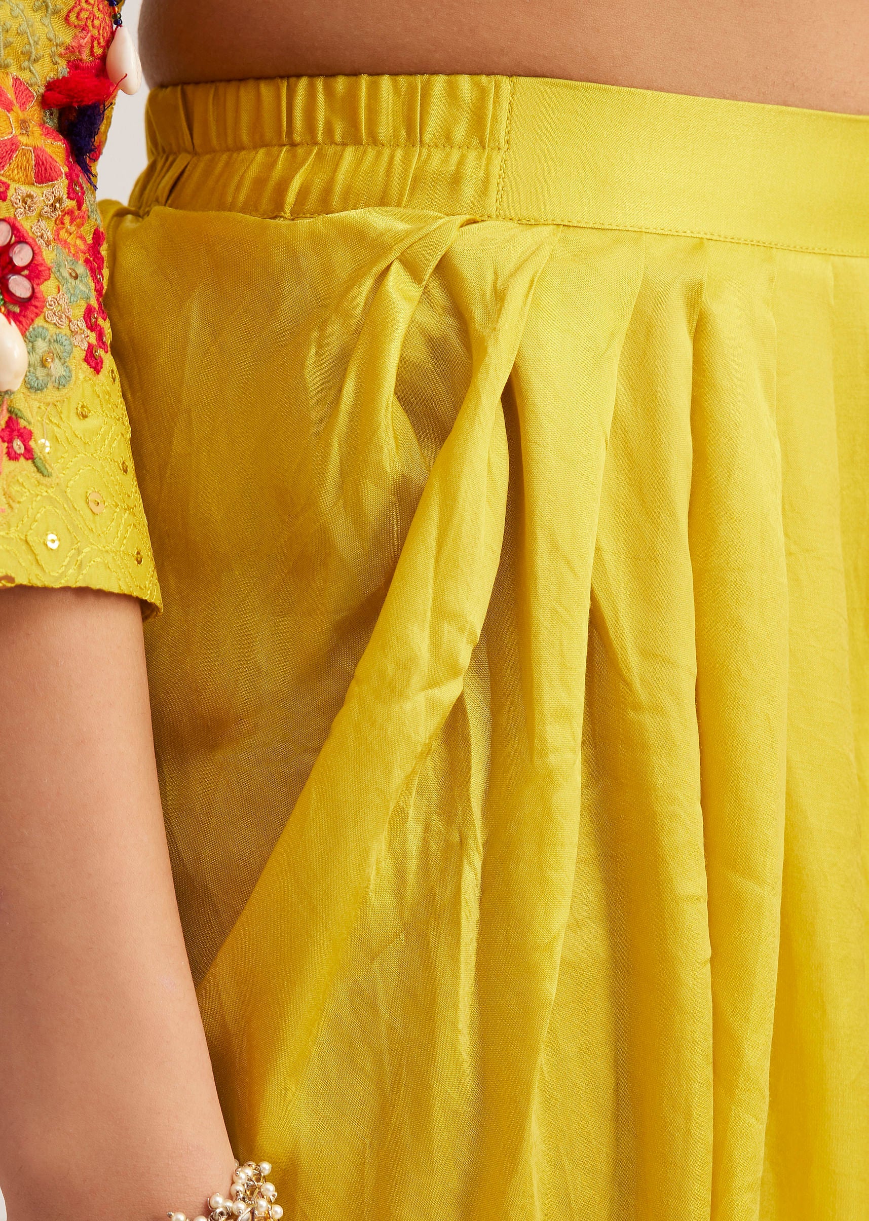 Yellow Silk Kurta Dhoti Set With Resham Embroidery And Tassel Details