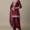 Red Silk Embroidery Kurta Set With Salwar And Dupatta