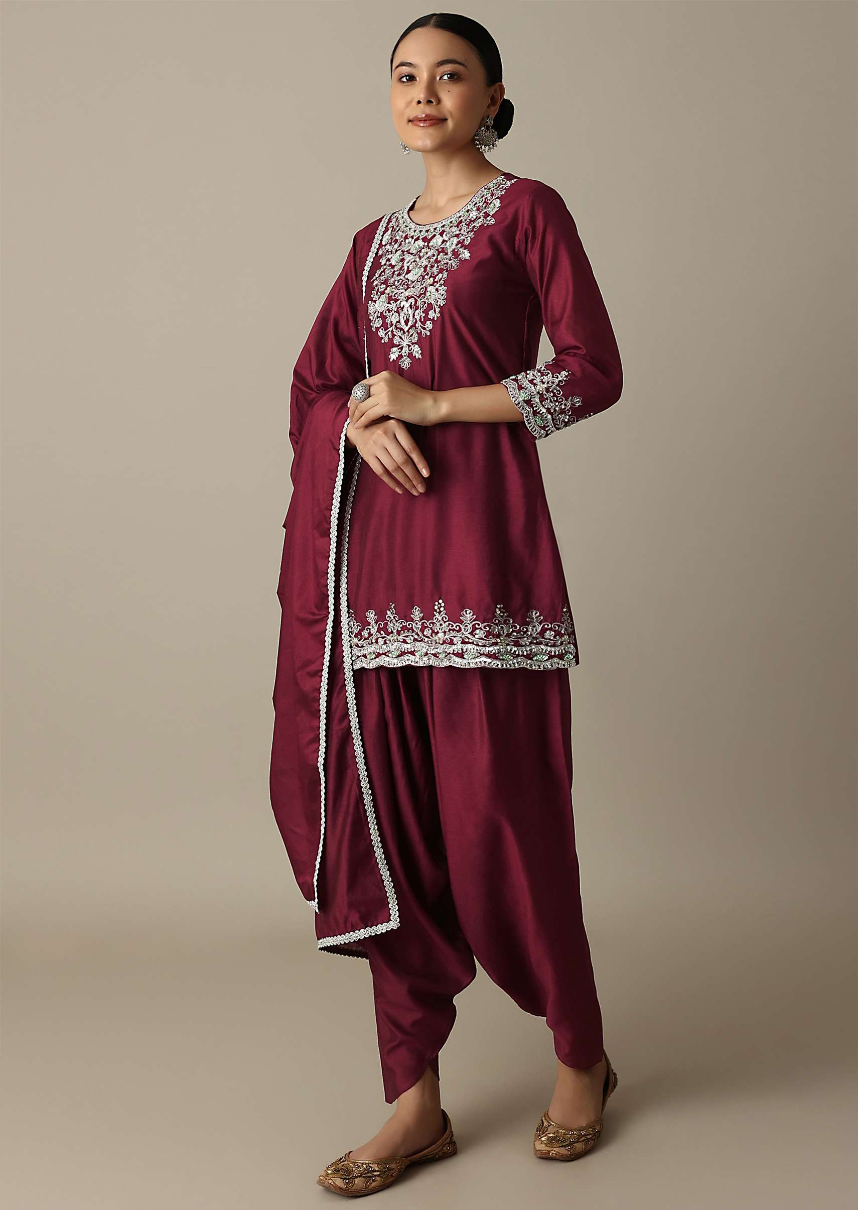9737-red-silk-embroidery-kurta-set-with-salwar-and-dupatta-1.jpg Red Silk Embroidery Kurta Set With Salwar And Dupatta