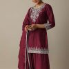 Red Silk Embroidery Kurta Set With Salwar And Dupatta