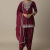 Red Silk Embroidery Kurta Set With Salwar And Dupatta