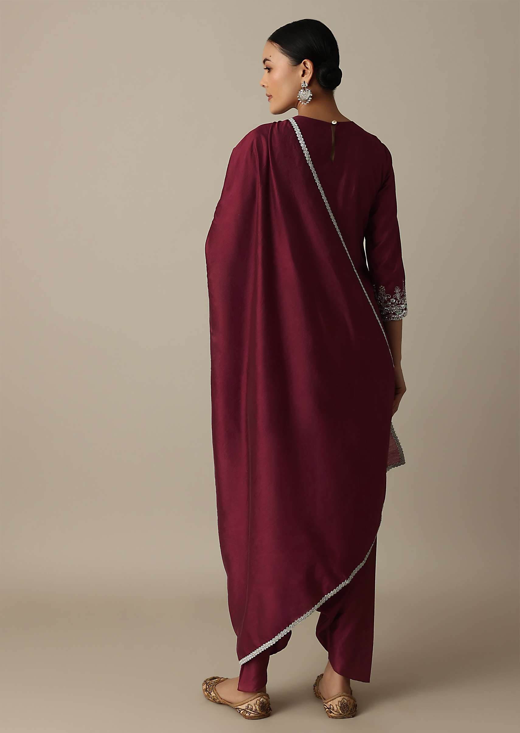 Red Silk Embroidery Kurta Set With Salwar And Dupatta