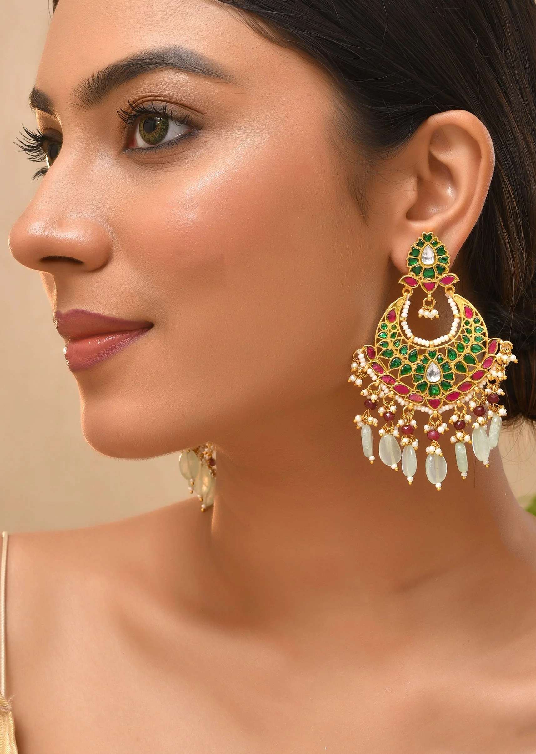974-aqua-blue-multi-colored-earrings-with-pachi-kundan-1.webp Aqua Blue Multi Colored Earrings With Pachi Kundan