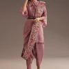 Lilac Zardosi Motif Kurta Dupatta Belt Set