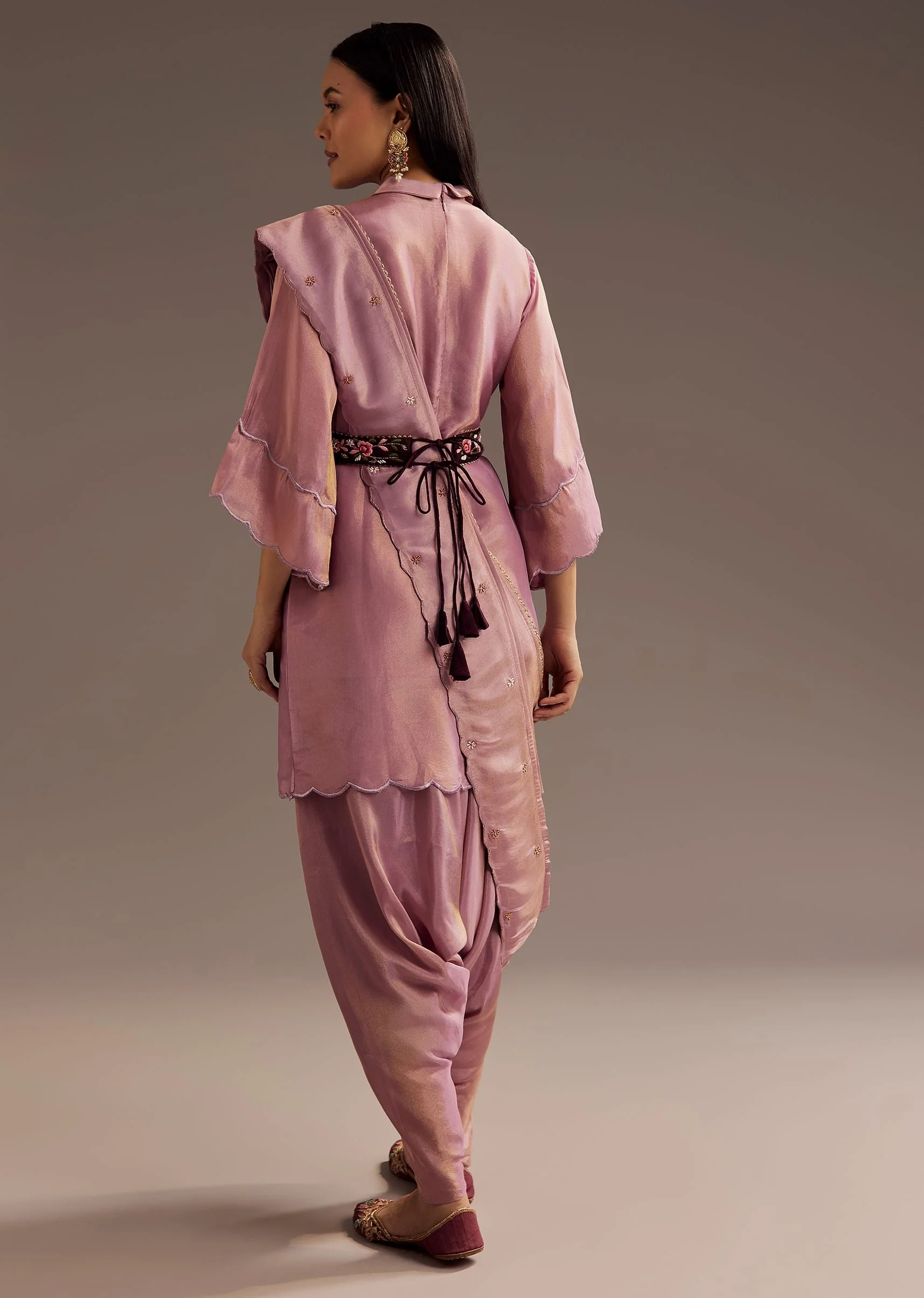 Lilac Zardosi Motif Kurta Dupatta Belt Set