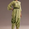 Light Green Zardosi Kurta With Embroidered Dupatta Belt