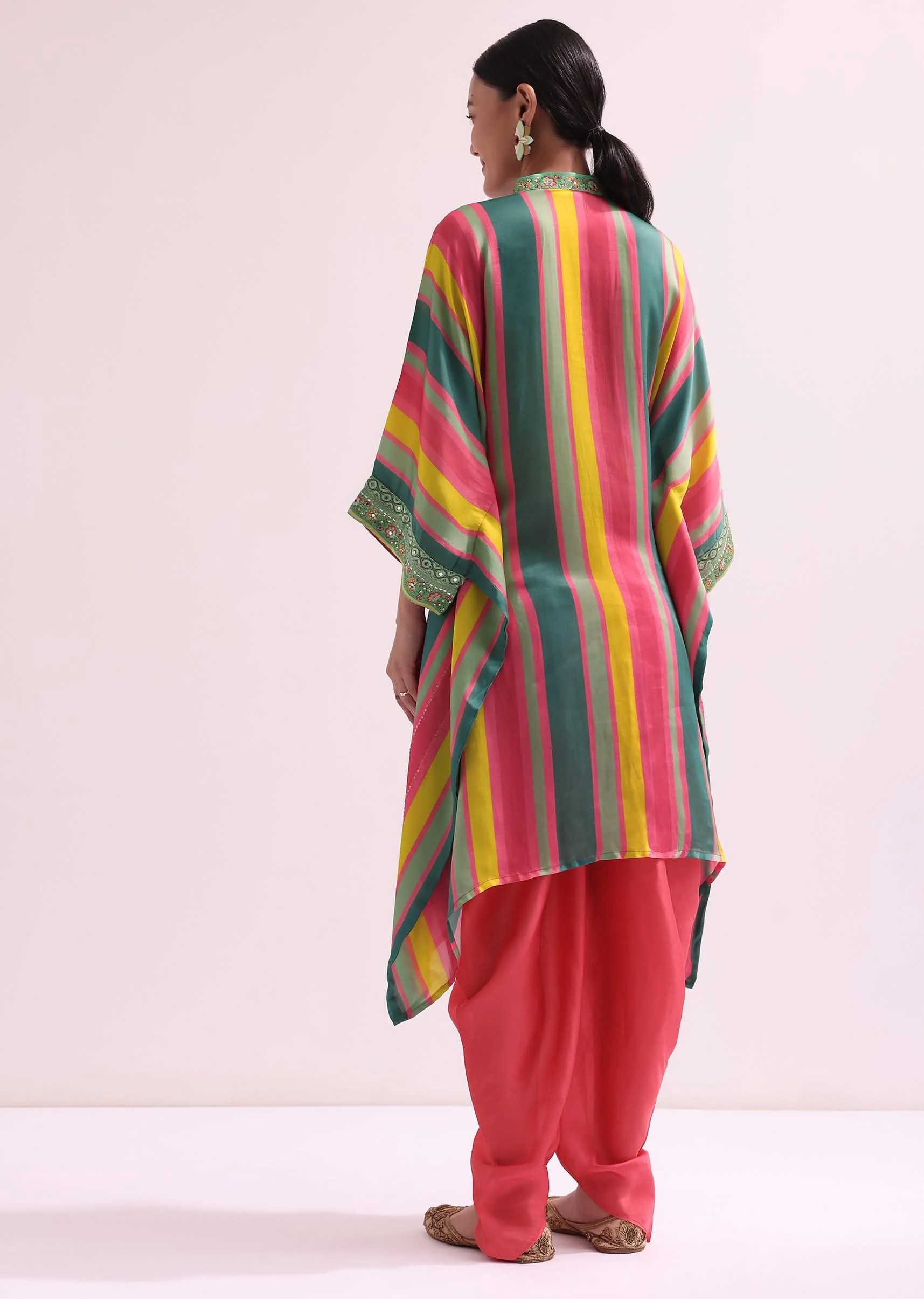 Green Multicolored Embroidered Dhoti Set