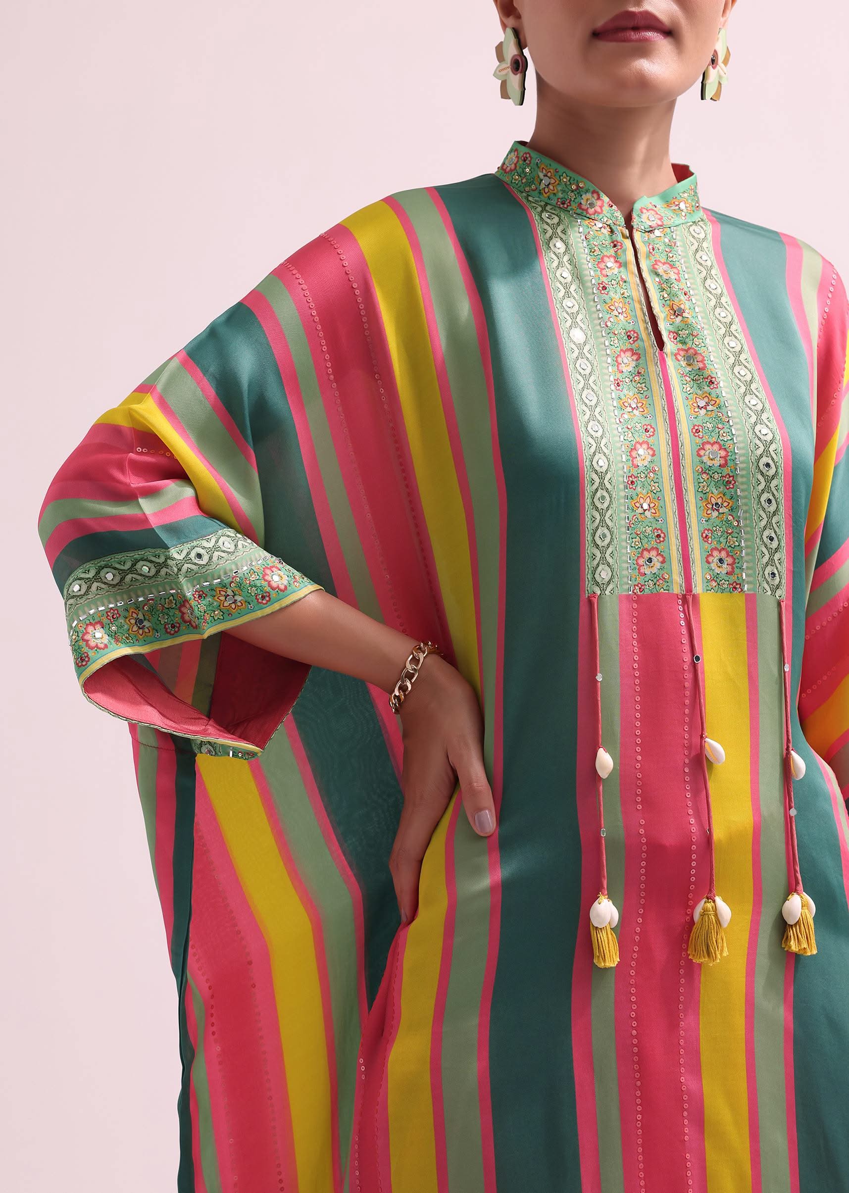 Green Multicolored Embroidered Dhoti Set