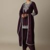Gorgeous Wine Embroidered Silk Kurta Set