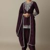Gorgeous Wine Embroidered Silk Kurta Set