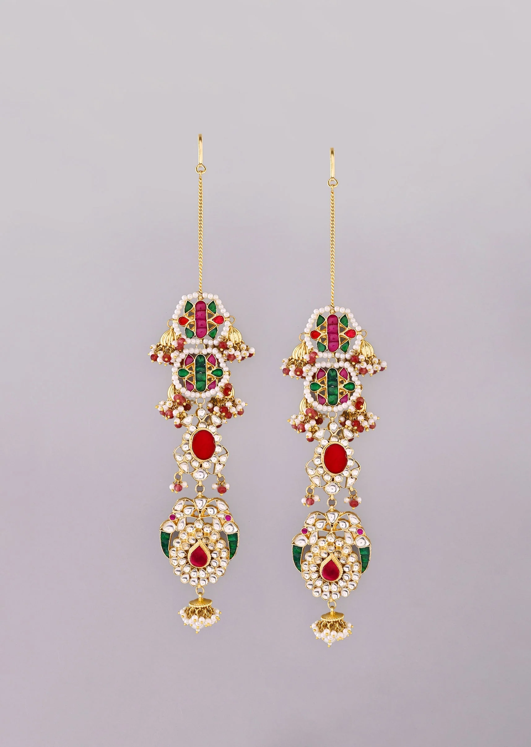 979-multi-color-gold-earrings-with-pachi-kundan-2.webp Multi Color Gold Earrings With Pachi Kundan