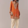 Orange Embellished Dhoti Suit Set