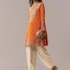 Orange Embellished Dhoti Suit Set