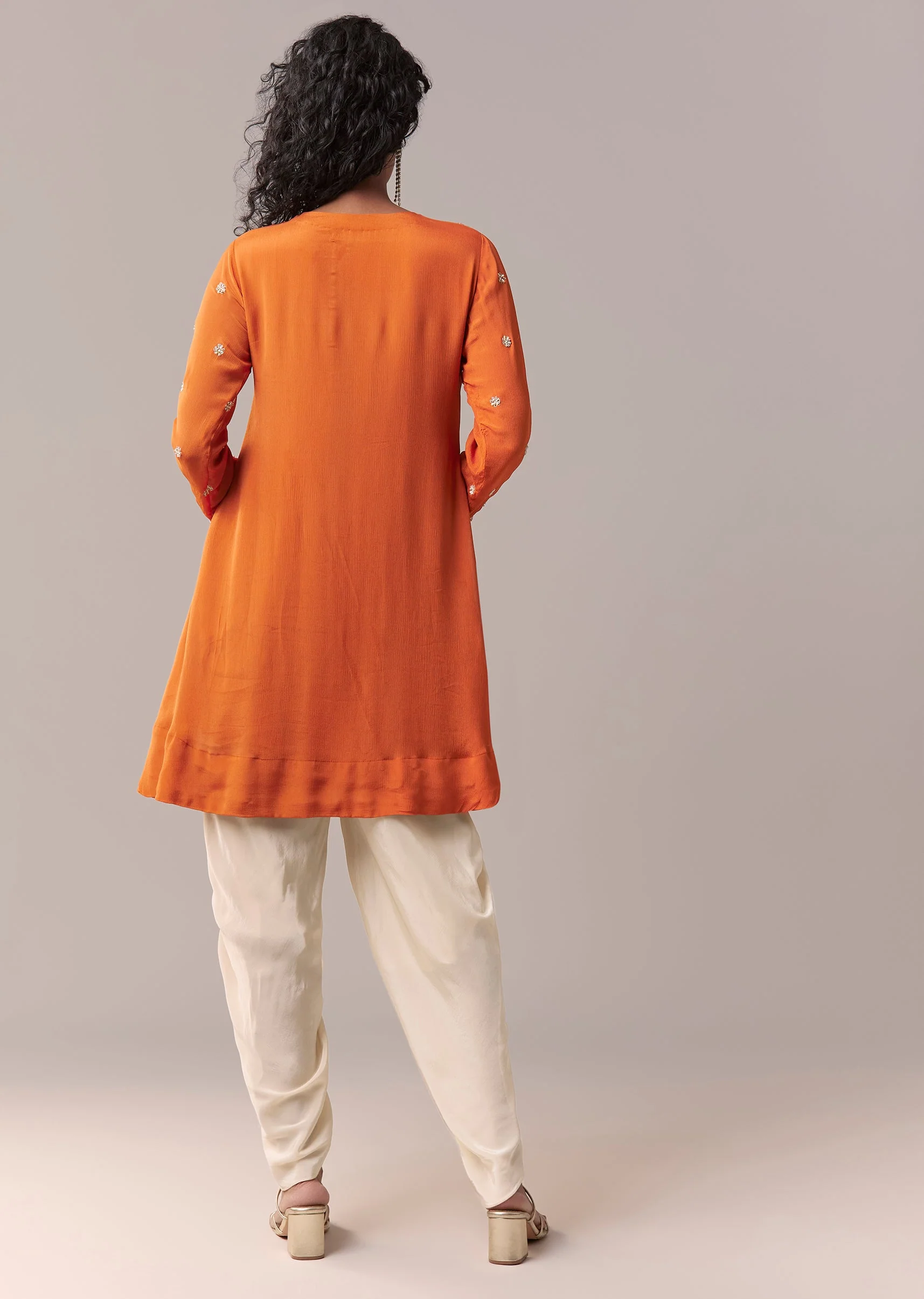 Orange Embellished Dhoti Suit Set