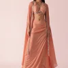 Peach Jacket And Dhoti Set With Mirror Work