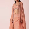 Peach Jacket And Dhoti Set With Mirror Work