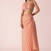 Peach Jacket And Dhoti Set With Mirror Work