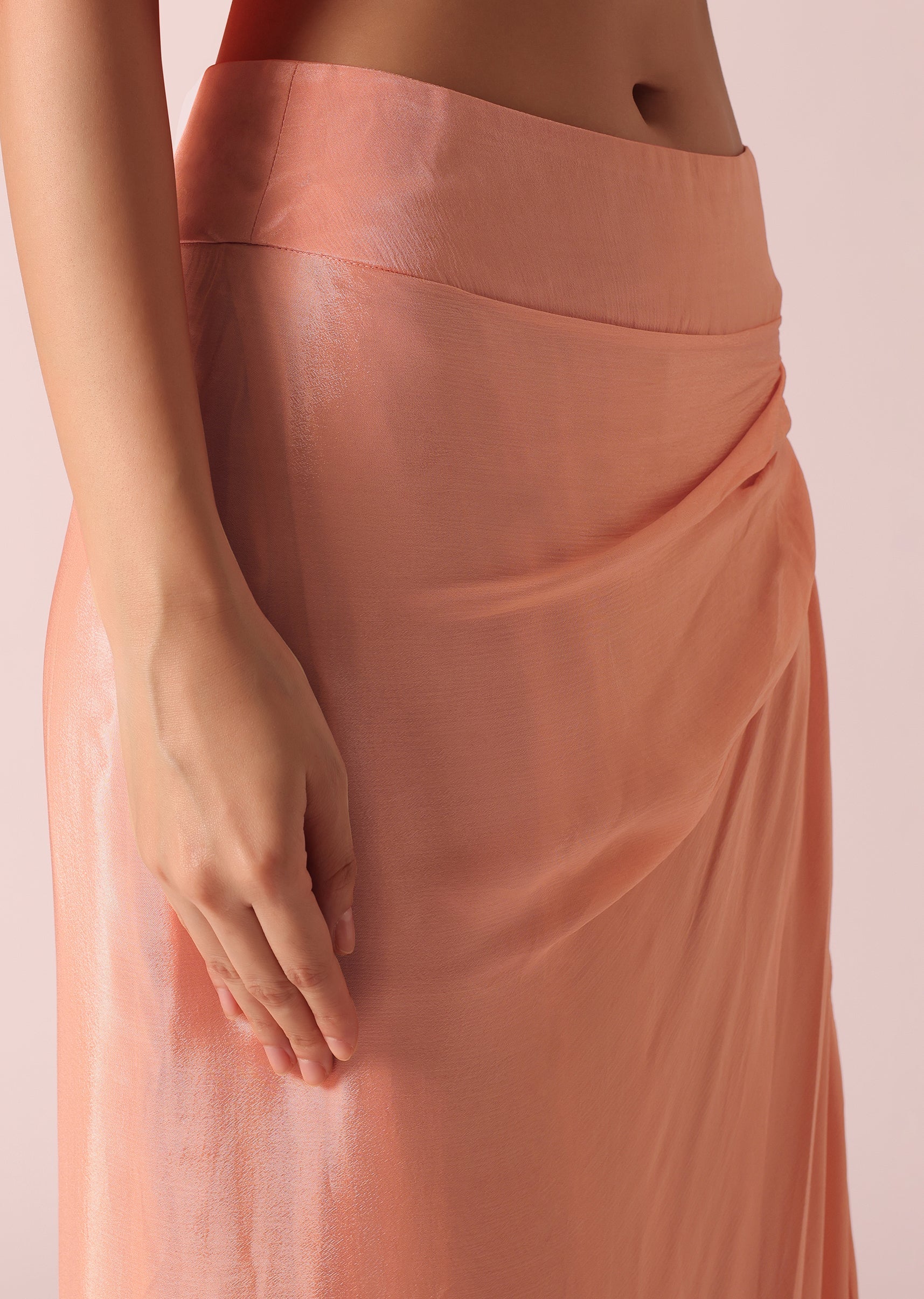 Peach Jacket And Dhoti Set With Mirror Work
