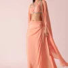 Peach Jacket And Dhoti Set With Mirror Work