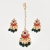 981-red-kundan-floral-danglers-with-maangtikka-2.webp Red Kundan Floral Danglers with Maangtikka