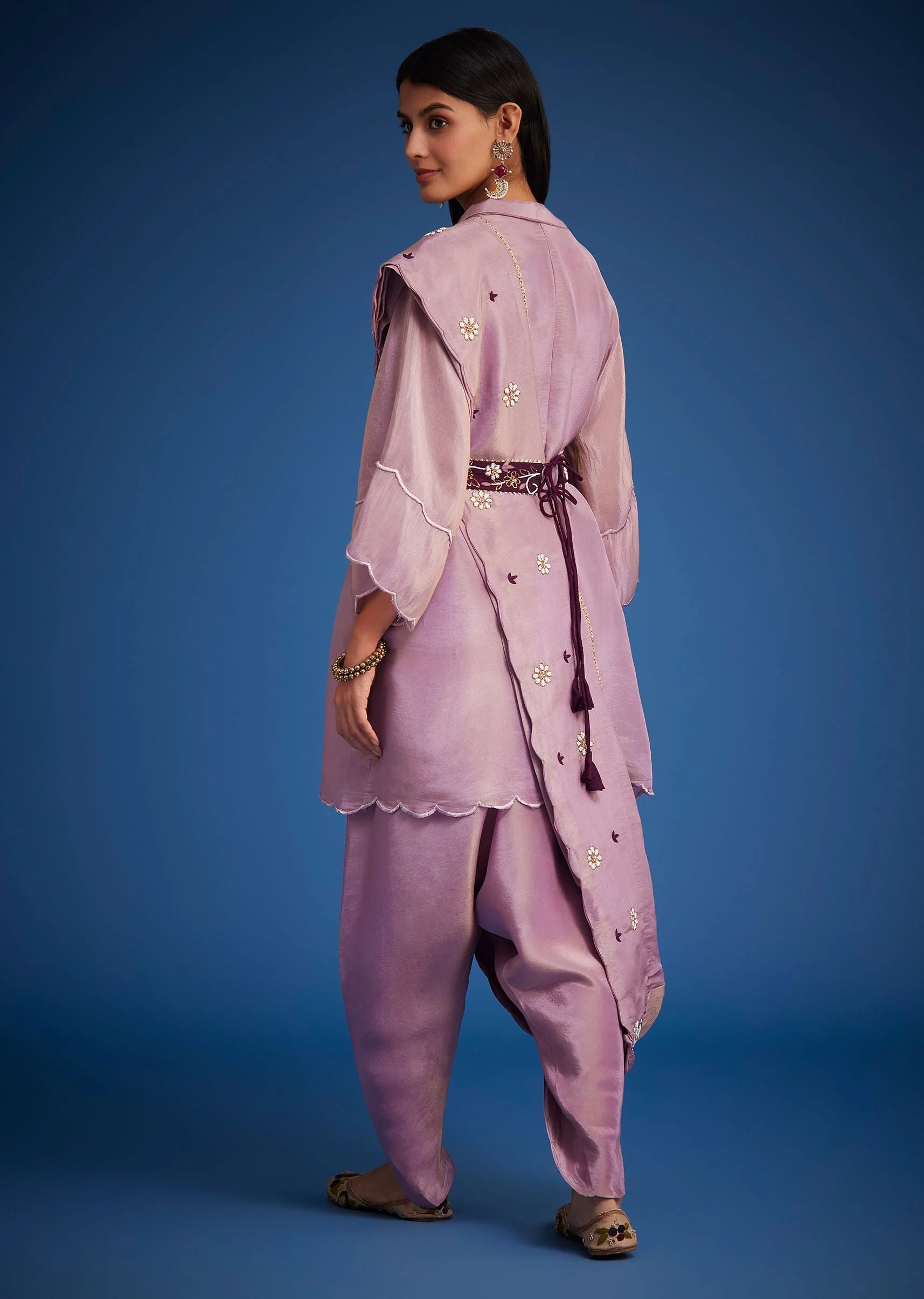 Lavender Tissue Embroidered Dhoti Set