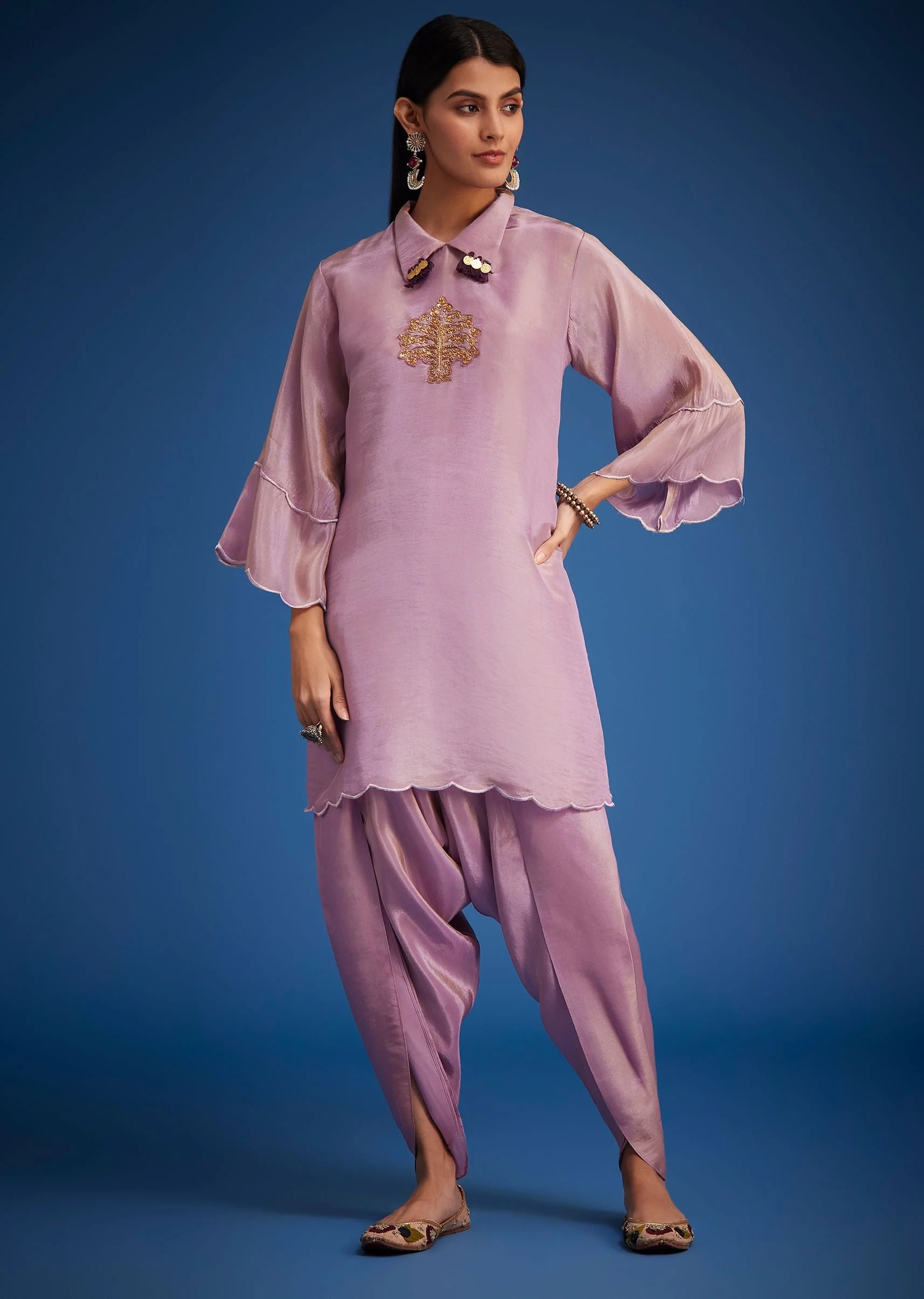 Lavender Tissue Embroidered Dhoti Set
