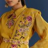 Yellow Resham Embroidered Kurta Dhoti Set With Draped Dupatta And Belt