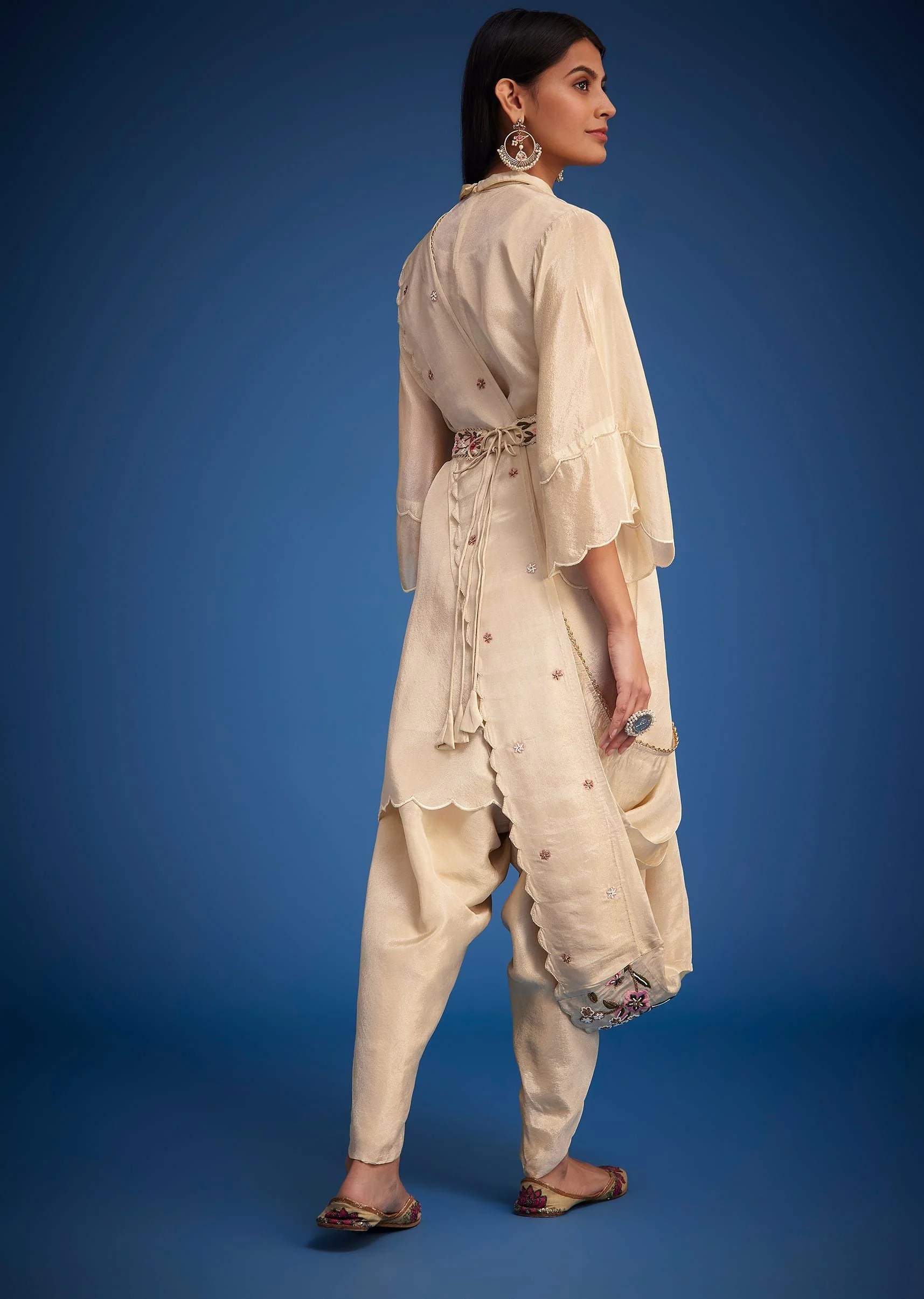 White Tissue Embroidered Dhoti Set