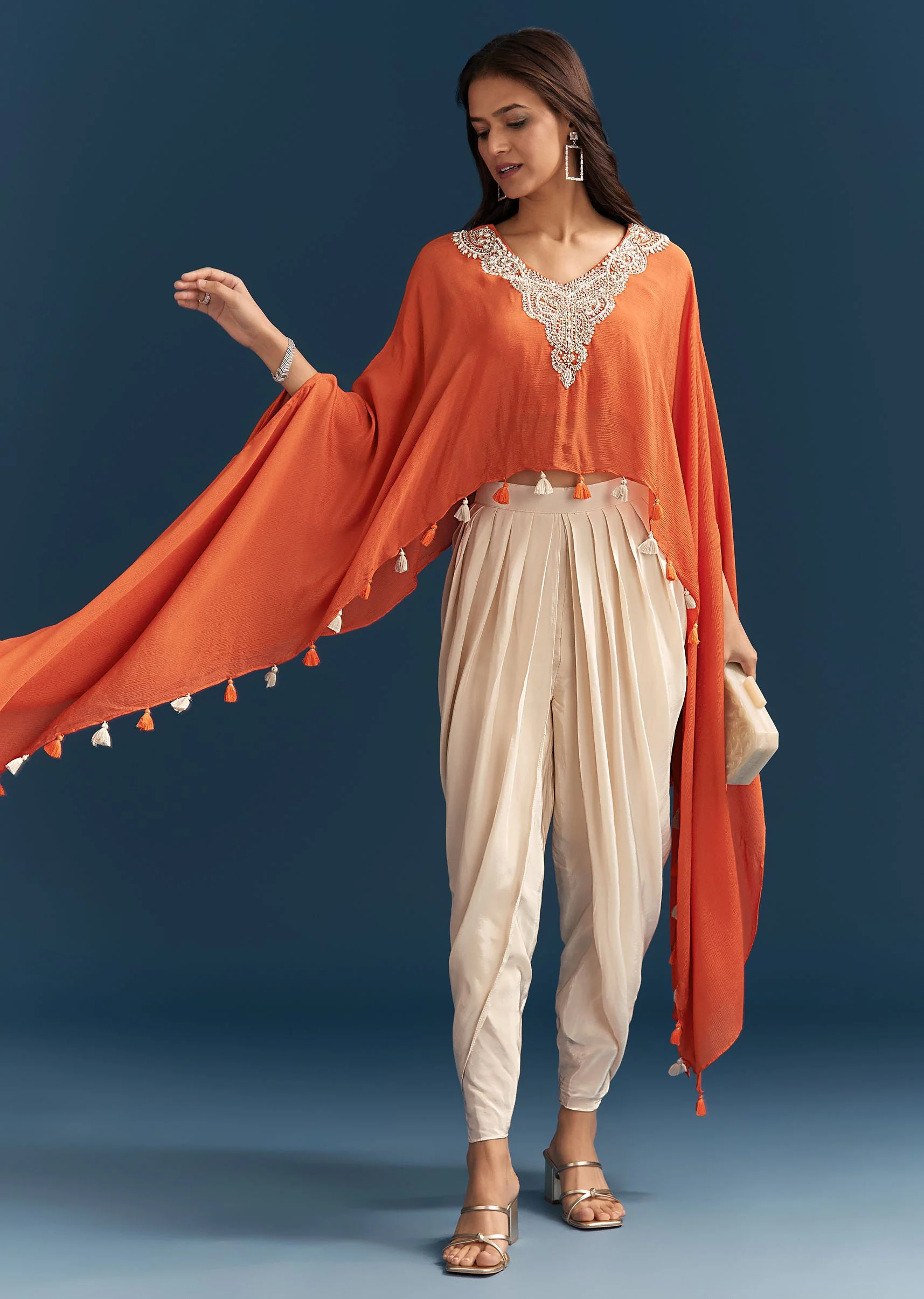 9882-orange-cape-crop-top-dhoti-set-with-moti-and-cut-dana-embroidery-1.webp Orange Cape Crop Top Dhoti Set With Moti And Cut Dana Embroidery