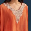 Orange Cape Crop Top Dhoti Set With Moti And Cut Dana Embroidery